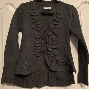 Elegant Charcoal Ruffled Wool Angora blend Cardigan